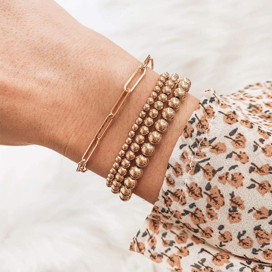 Reoxvo Gold Beaded Chain Bracelets Set for Women 14K Real Gold Plated Dainty Thin Gold Chain Link Bracelet Stack Adjustable Gold Bracelets Jewelry for Women Trendy - Image 2